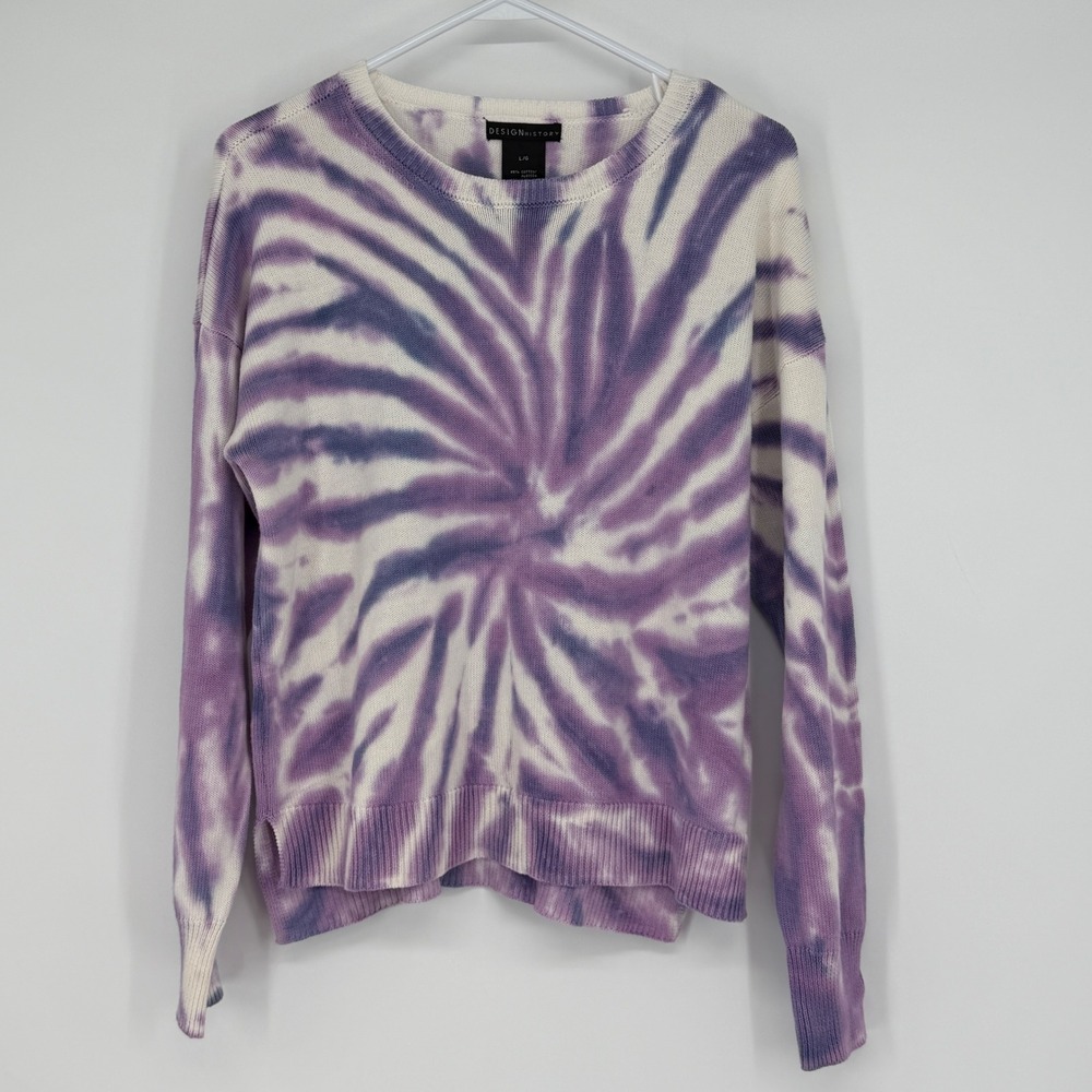 DESIGN HISTORY Tie Dye Spiral Long Sleeve Sweater Women's L/G Purple‎ Cream